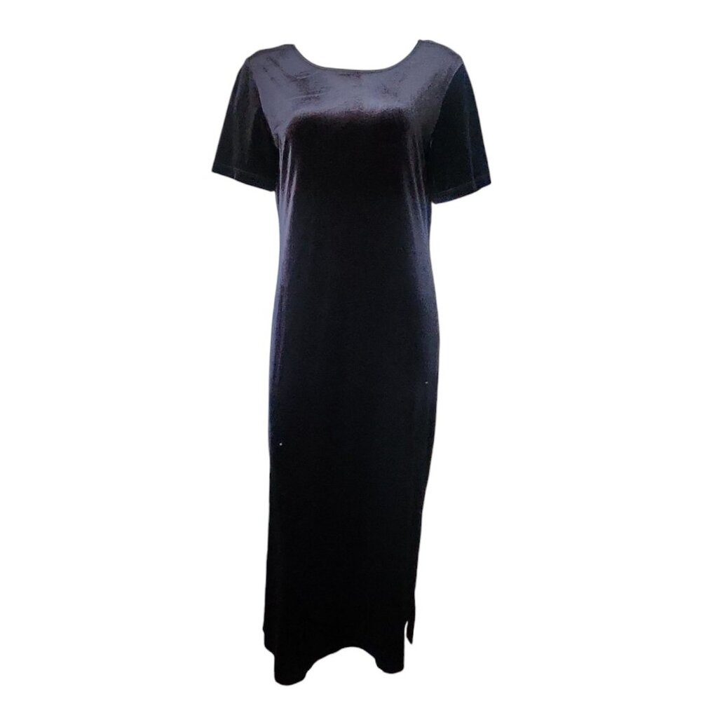 Notations Dress Womens‎ Size M Medium Solid Black Pullover Long Velour Maxi Y2K
